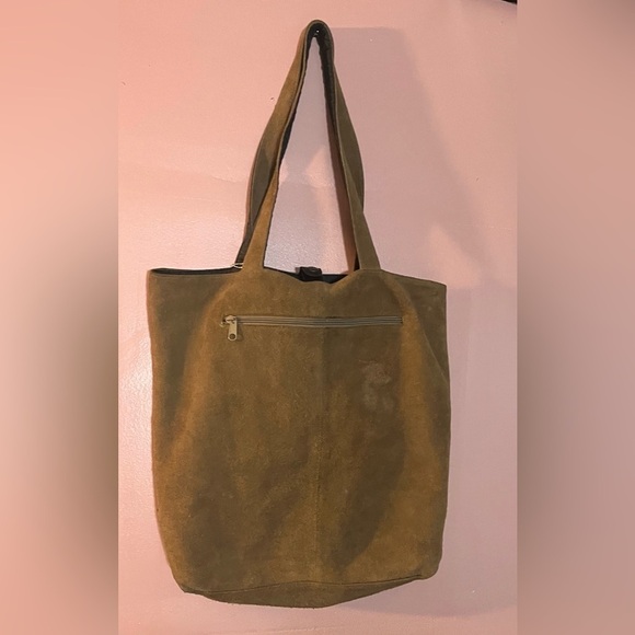 Vintage Kenneth Cole boho suede hobo grunge shoulder bag. Olive green - Picture 2 of 10